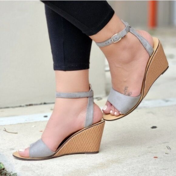 Women's Grey Suede Wedge Sandal - Picture 1 of 4